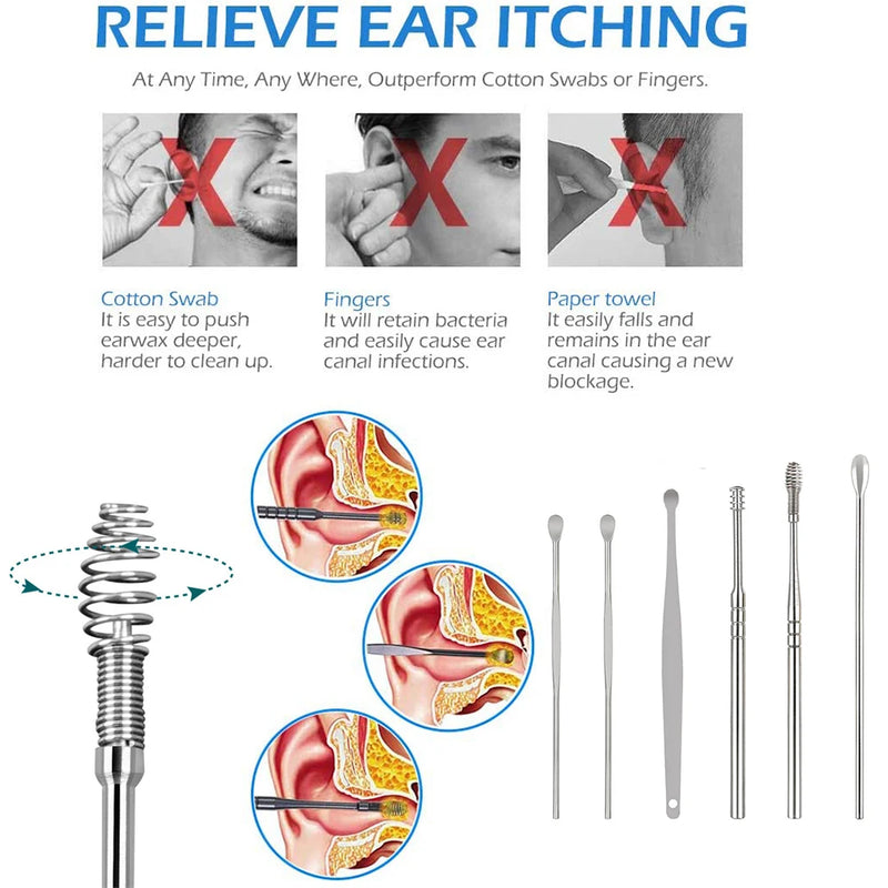 Super limpador de orelhas  6 pçs de aço inoxidável