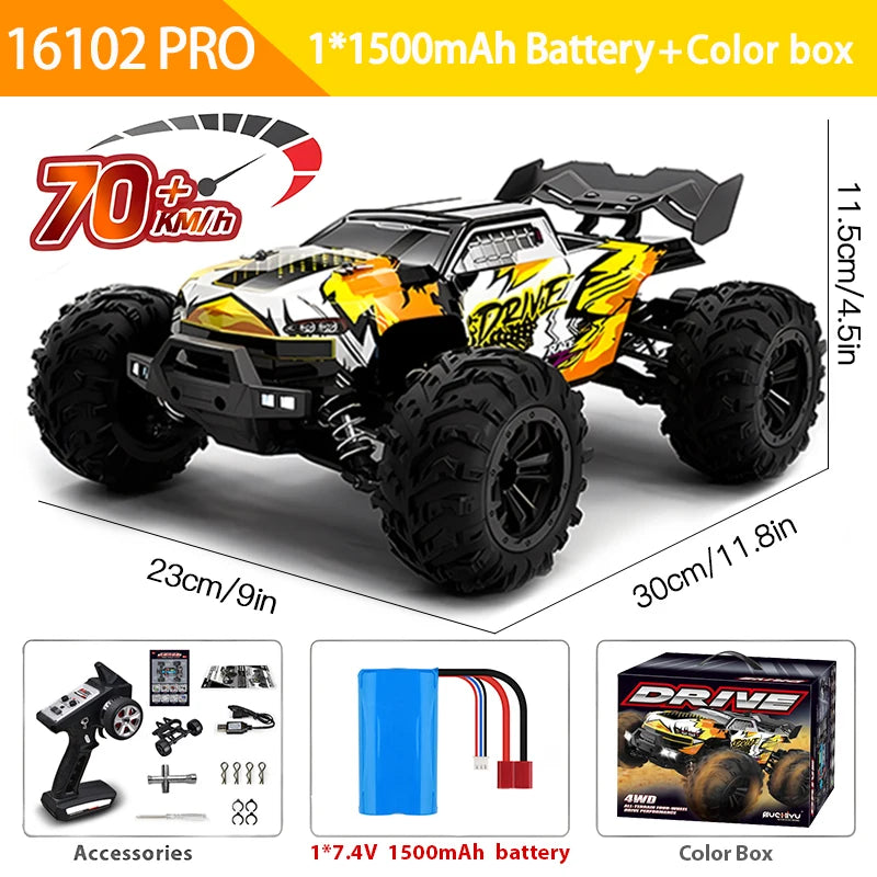 1:16 70KM/H Or 50KM/H 4WD RC Car With LED Remote Control Cars High Speed Drift Monster 4x4 Truck for Kids vs Wltoys 144001 Toys