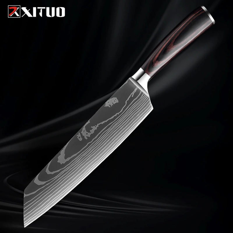 Xituo conjunto de faca de cozinha 1-9 peças, 7cr17mov aço inoxidável afiada faca de chef santoku faca de frutas cabo ergonômico pakkawoodXituo conjunto de faca de cozinha 1-9 peças, 7cr17mov aço inoxidável afiada faca