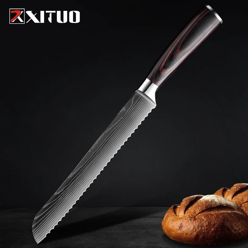 Xituo conjunto de faca de cozinha 1-9 peças, 7cr17mov aço inoxidável afiada faca de chef santoku faca de frutas cabo ergonômico pakkawoodXituo conjunto de faca de cozinha 1-9 peças, 7cr17mov aço inoxidável afiada faca