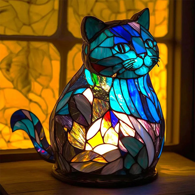 Resina animal vitral led candeeiro de mesa série luz cabeceira sereia ovelhas coruja mar tartaruga leão gato baleia dragão casa ornamento