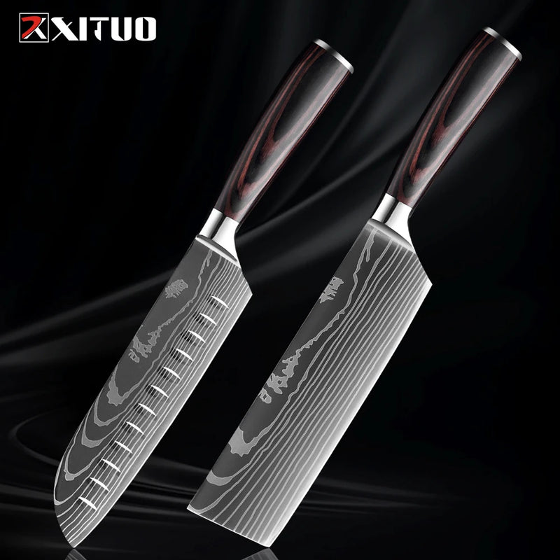 Xituo conjunto de faca de cozinha 1-9 peças, 7cr17mov aço inoxidável afiada faca de chef santoku faca de frutas cabo ergonômico pakkawoodXituo conjunto de faca de cozinha 1-9 peças, 7cr17mov aço inoxidável afiada faca