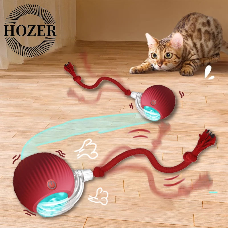 Bola interativa de brinquedo para gatos, bola de rolamento automática, rabo falso, recarregável, brinquedo elétrico inteligente para treinamento de cães e gatos, imitação de mouse