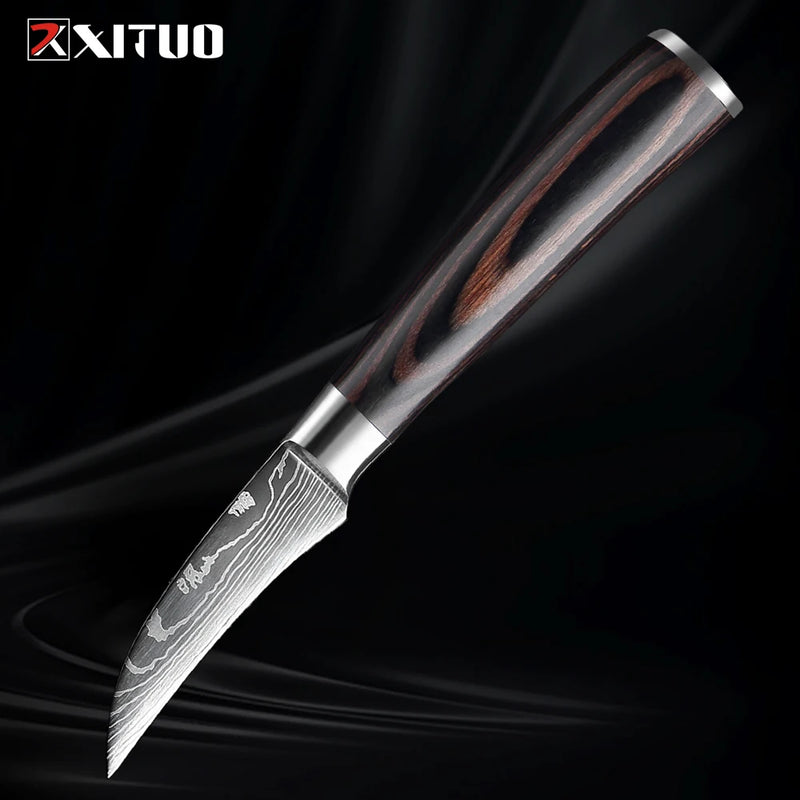 Xituo conjunto de faca de cozinha 1-9 peças, 7cr17mov aço inoxidável afiada faca de chef santoku faca de frutas cabo ergonômico pakkawoodXituo conjunto de faca de cozinha 1-9 peças, 7cr17mov aço inoxidável afiada faca