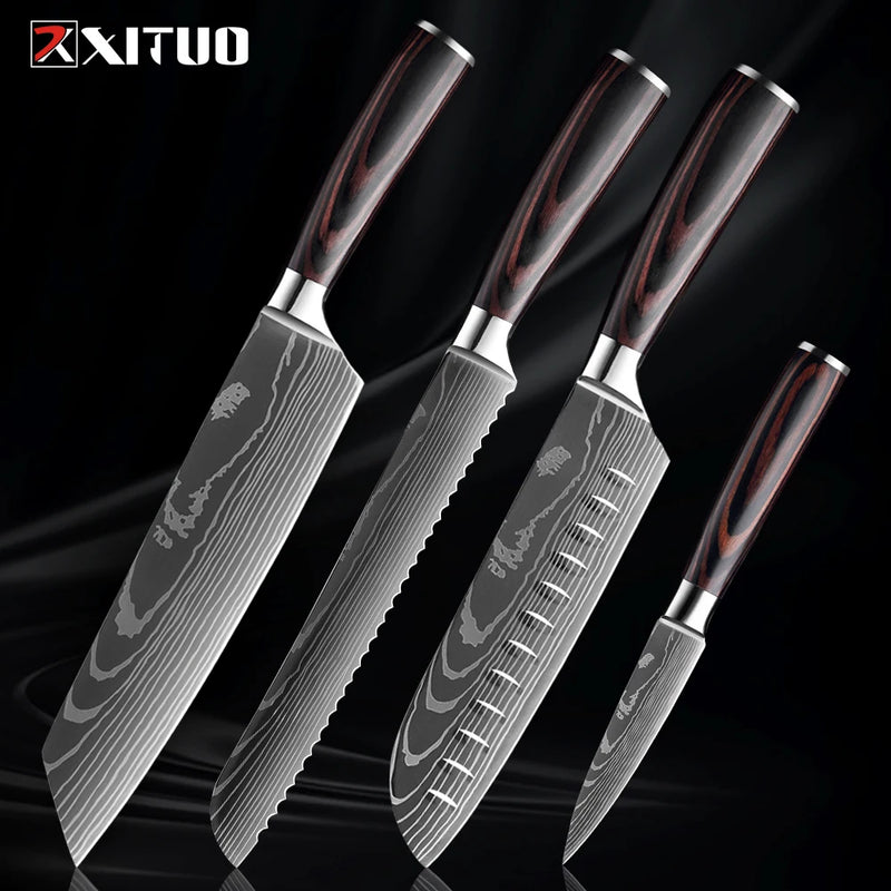 Xituo conjunto de faca de cozinha 1-9 peças, 7cr17mov aço inoxidável afiada faca de chef santoku faca de frutas cabo ergonômico pakkawoodXituo conjunto de faca de cozinha 1-9 peças, 7cr17mov aço inoxidável afiada faca