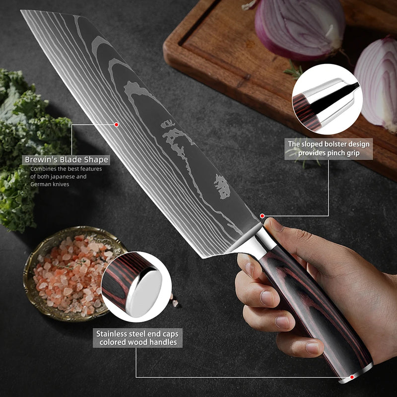 Xituo conjunto de faca de cozinha 1-9 peças, 7cr17mov aço inoxidável afiada faca de chef santoku faca de frutas cabo ergonômico pakkawoodXituo conjunto de faca de cozinha 1-9 peças, 7cr17mov aço inoxidável afiada faca