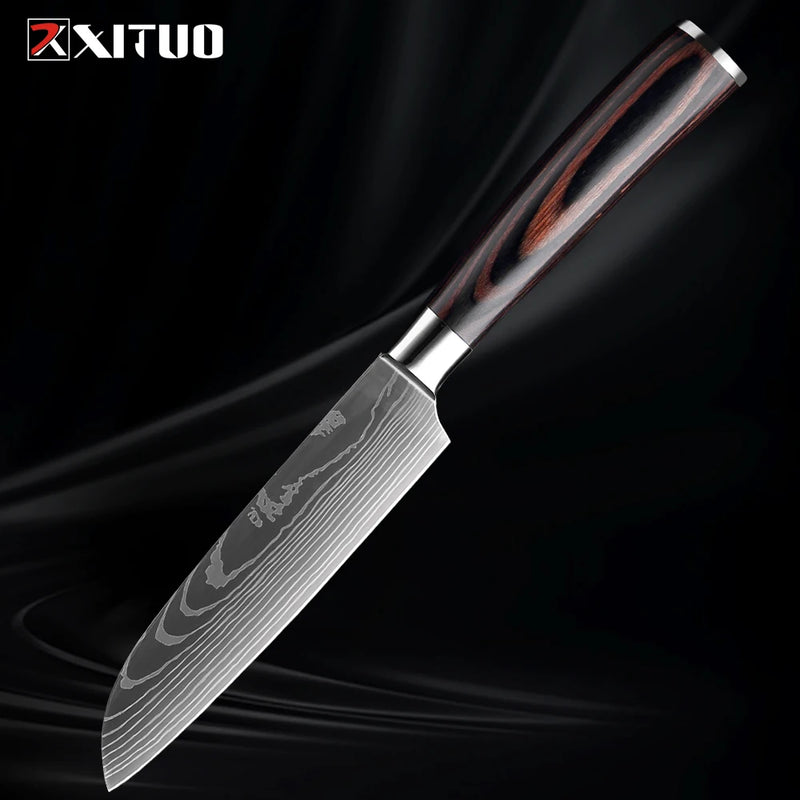 Xituo conjunto de faca de cozinha 1-9 peças, 7cr17mov aço inoxidável afiada faca de chef santoku faca de frutas cabo ergonômico pakkawoodXituo conjunto de faca de cozinha 1-9 peças, 7cr17mov aço inoxidável afiada faca