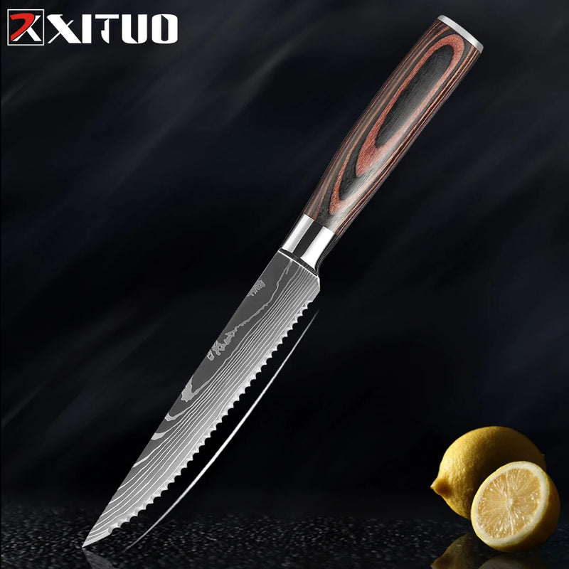 Xituo conjunto de faca de cozinha 1-9 peças, 7cr17mov aço inoxidável afiada faca de chef santoku faca de frutas cabo ergonômico pakkawoodXituo conjunto de faca de cozinha 1-9 peças, 7cr17mov aço inoxidável afiada faca