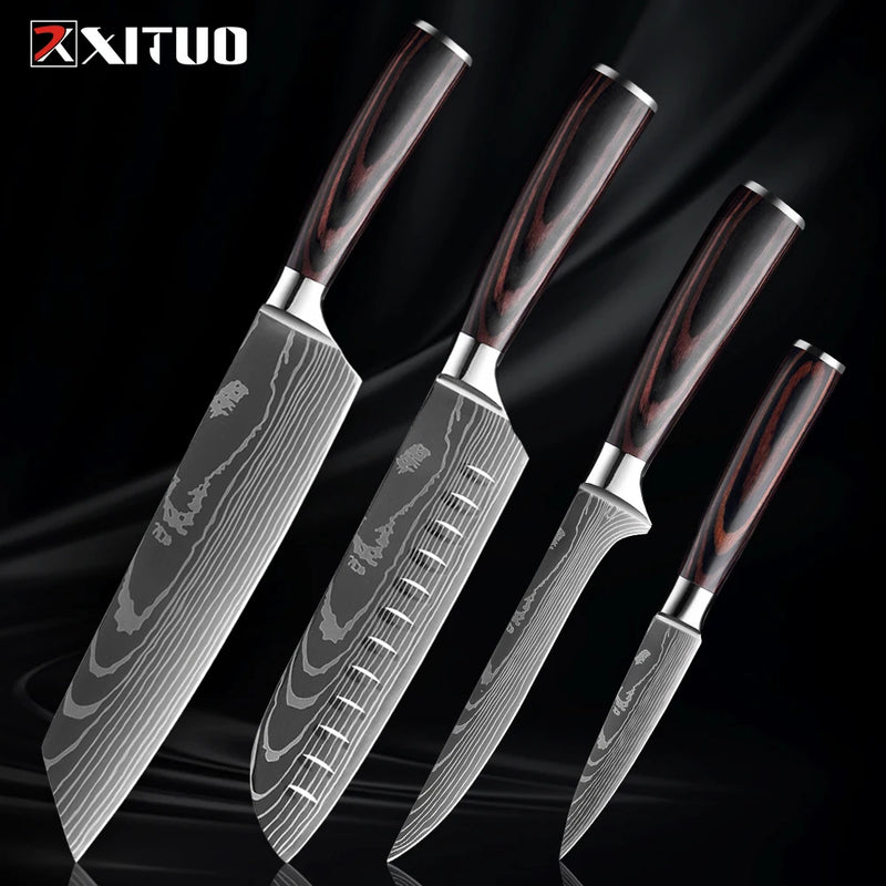 Xituo conjunto de faca de cozinha 1-9 peças, 7cr17mov aço inoxidável afiada faca de chef santoku faca de frutas cabo ergonômico pakkawoodXituo conjunto de faca de cozinha 1-9 peças, 7cr17mov aço inoxidável afiada faca