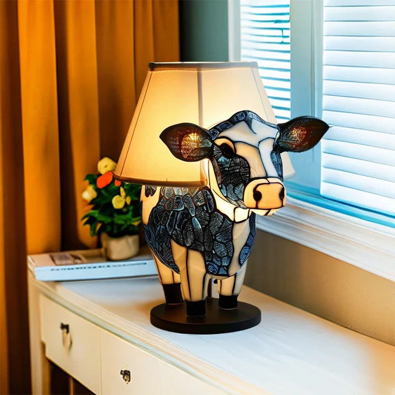 Resina animal vitral led candeeiro de mesa série luz cabeceira sereia ovelhas coruja mar tartaruga leão gato baleia dragão casa ornamento