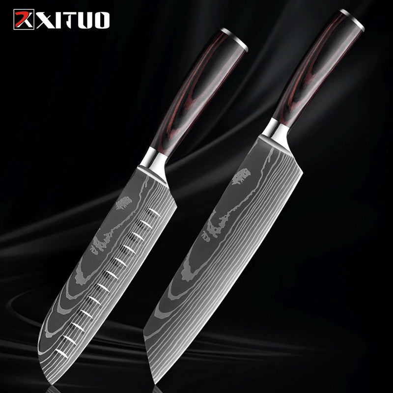 Xituo conjunto de faca de cozinha 1-9 peças, 7cr17mov aço inoxidável afiada faca de chef santoku faca de frutas cabo ergonômico pakkawoodXituo conjunto de faca de cozinha 1-9 peças, 7cr17mov aço inoxidável afiada faca