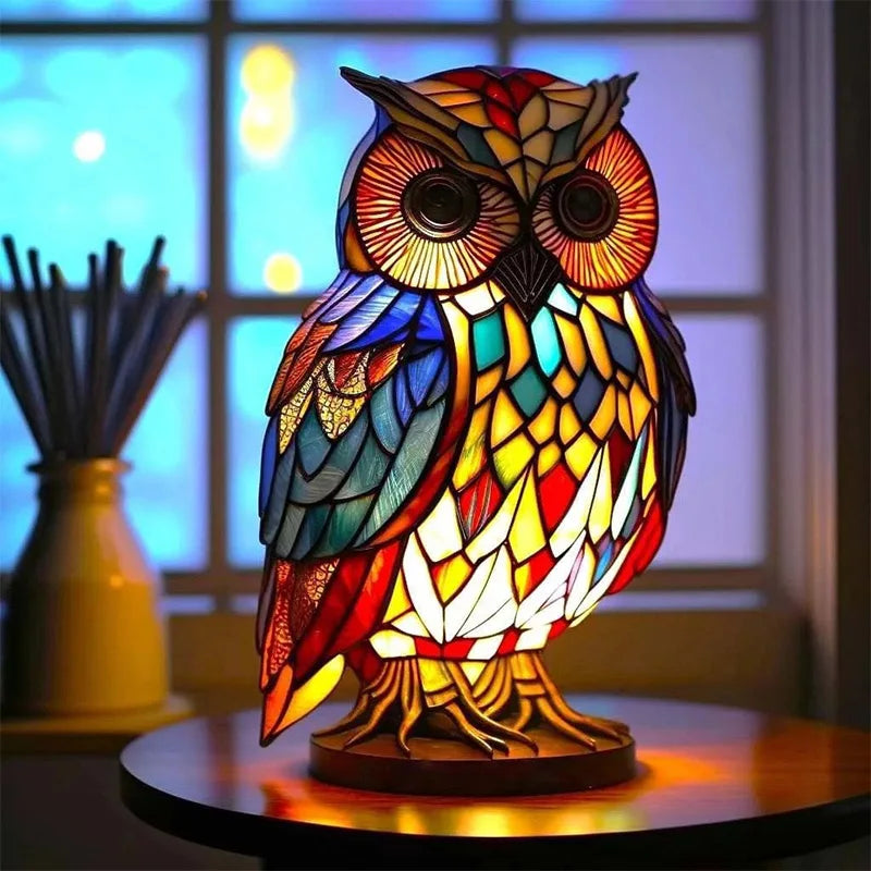 Resina animal vitral led candeeiro de mesa série luz cabeceira sereia ovelhas coruja mar tartaruga leão gato baleia dragão casa ornamento