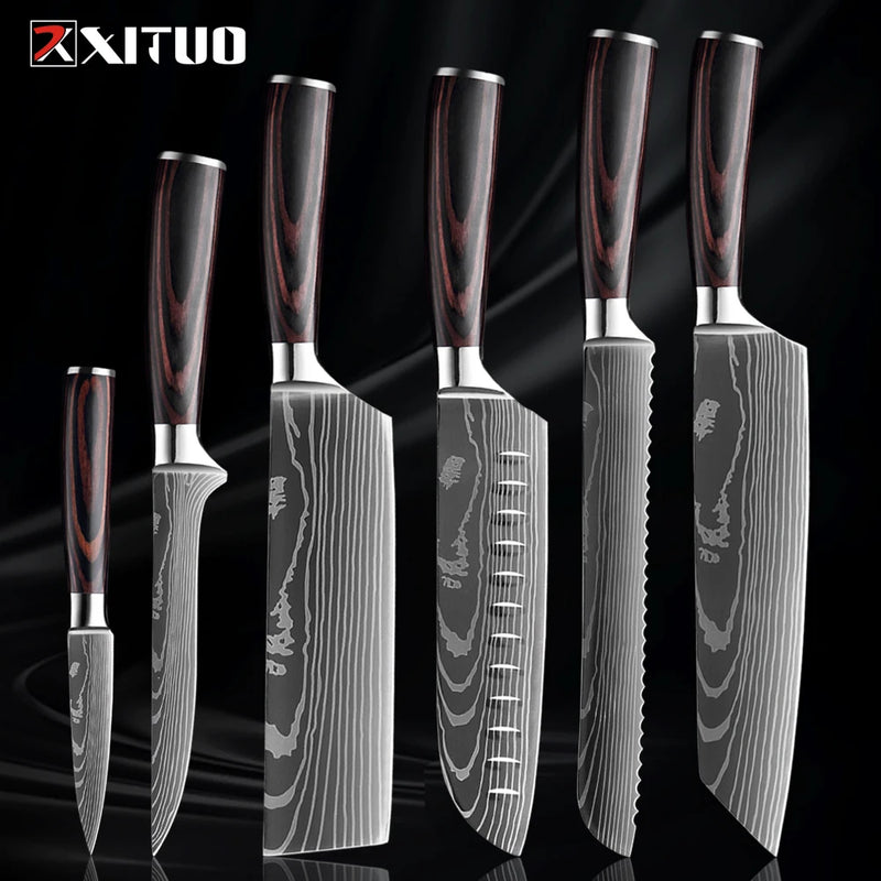 Xituo conjunto de faca de cozinha 1-9 peças, 7cr17mov aço inoxidável afiada faca de chef santoku faca de frutas cabo ergonômico pakkawoodXituo conjunto de faca de cozinha 1-9 peças, 7cr17mov aço inoxidável afiada faca